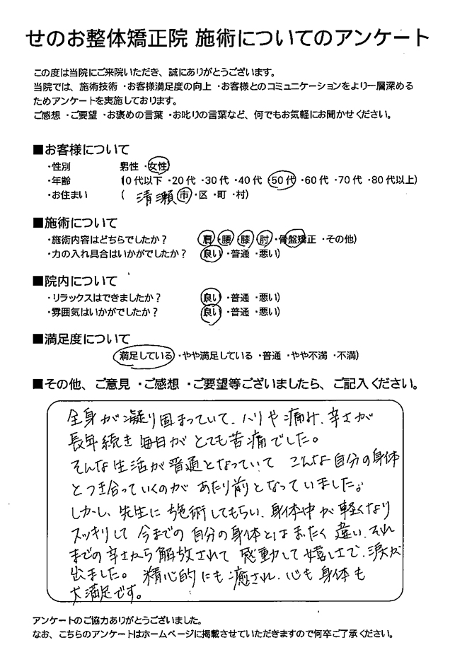 女性 50代 清瀬市にお住いのお客様