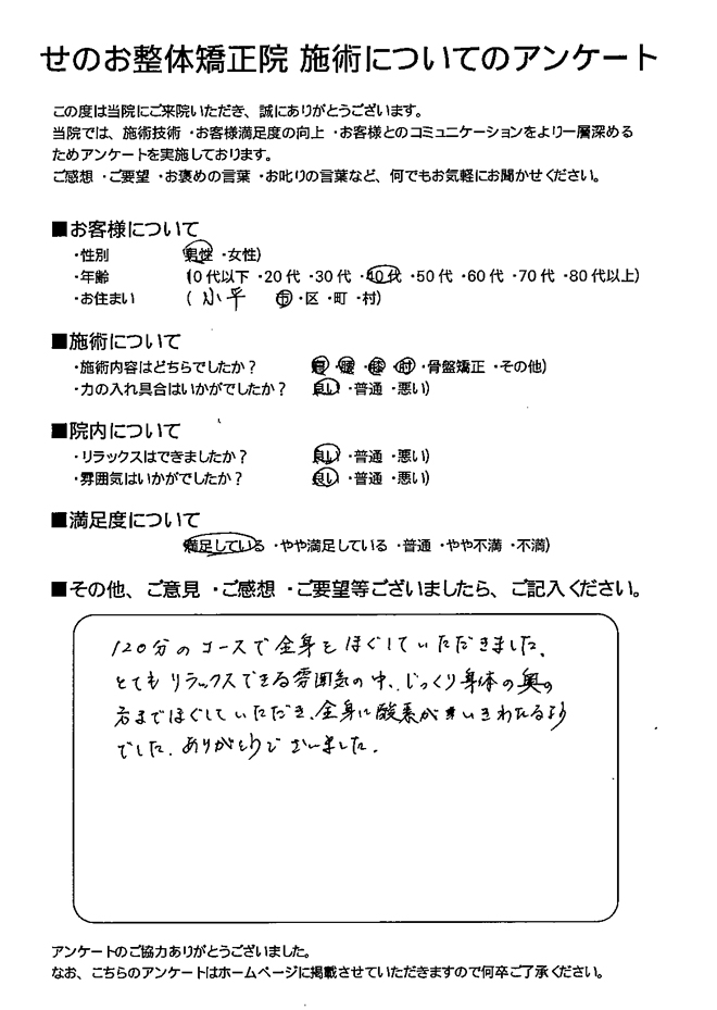 男性 40代 小平市にお住いのお客様